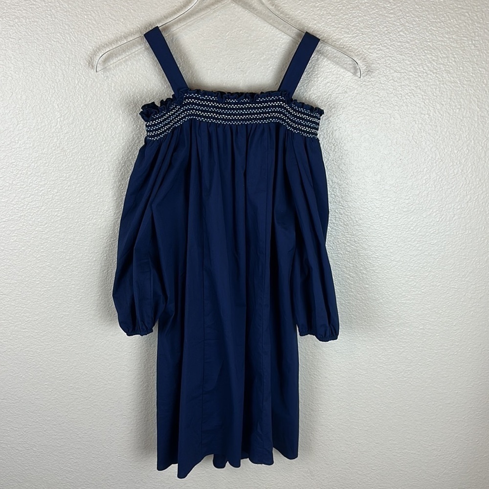 SHOSHANNA SANGAH STRETCH POPLIN OFF THE SHOULDER NAVY DRESS - Picture 5 of 7